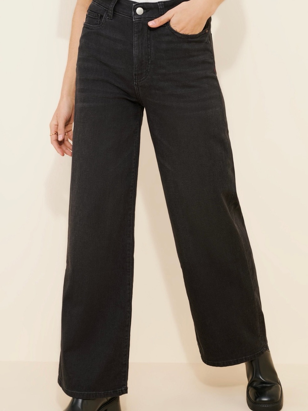 Warp + Weft Washed Black High-Rise Wide Leg Jeans